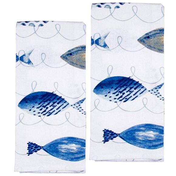 Nidico WS Other - Mabelle Coastal Printed Kitchen Cotton Towels Nautical Beach Blue White 2 Pieces